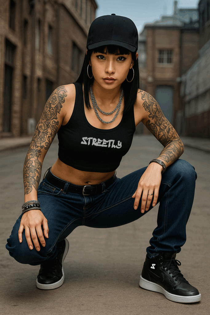 HipHop girl in STREETLY Top and Sneakers
